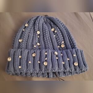 BCBGeneration Blue Knit Hat with Rhinestones